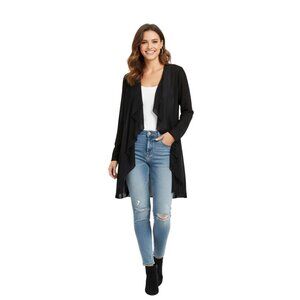 NWT GF Collection Vance Black Long Sheer Cardigan With Pockets